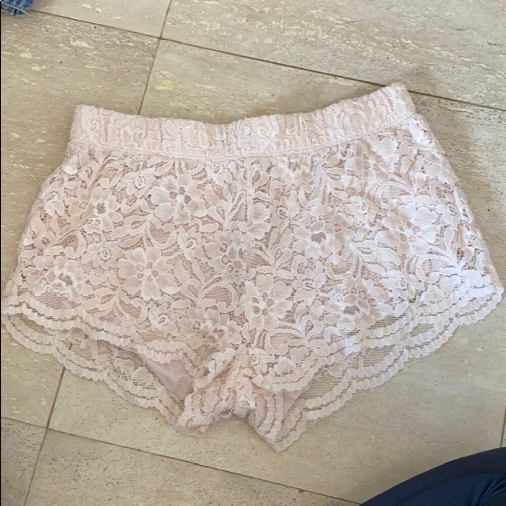 Pale pink lace shorts